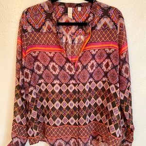 Paisley Printed Long Sleeve Tunic EUC